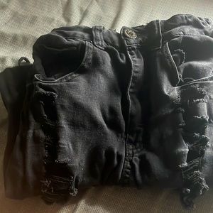 Black roped jeans whole leg front and back